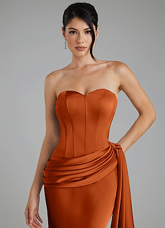 Azazie Draya Bridesmaid Dresses Burnt Orange Mermaid Strapless Stretch Satin Dress image8