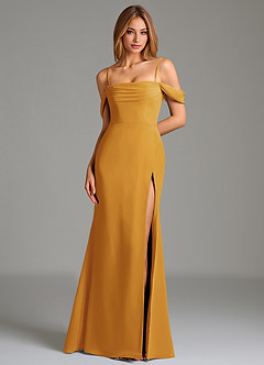 Azazie Riley Bridesmaid Dresses Butterscotch Sheath Off the Shoulder Chiffon Convertible Dress image7