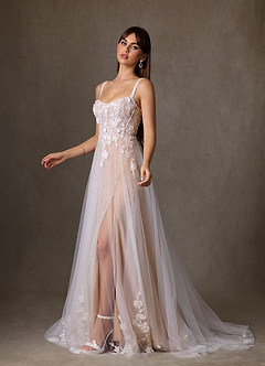 Azazie Jovana Wedding Dresses Diamond White Sand A-Line Scoop Tulle Dress image4