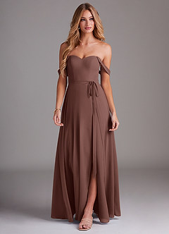 Azazie Aaron Bridesmaid Dresses Espresso A-Line Off the Shoulder Chiffon Convertible Dress image4