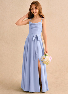 Azazie Jasslyn Girls Formal Abiti da Ragazza di Fiori Abito A-Line in Chiffon Plissettato Ghiaccio image3