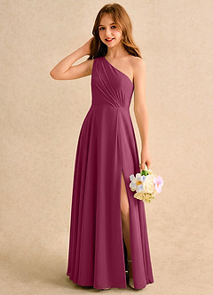 Azazie Puddles Girls Formal Sukienki dla dziewczynek sypiących kwiaty Linia A Jedno ramię Szyfon Długość podłogi Sukienka image3