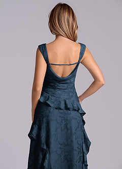 Azazie Sloane At-home Try On Dresses Dark Navy A-Line Sweetheart Neckline Floral Burnout Dress image7