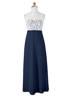 Azazie Rana Junior Dark Navy A-Line Lace Chiffon Dress image5