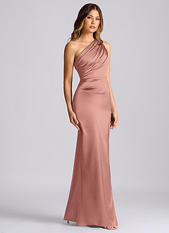 Azazie Akilah Bridesmaid Dresses Rosette Mermaid One Shoulder Stretch Satin Dress image3