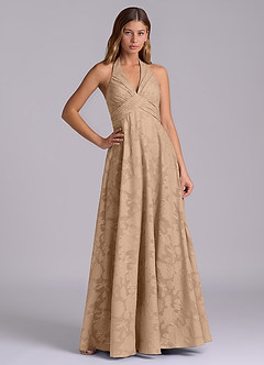 Azazie Tessie Brudtärnklänningar Klä av A-Linje i Blommig Utbrändhet Plisserad Champagne image1