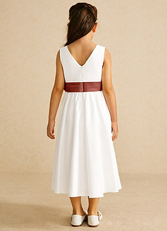 Azazie Darling Flower Girl Dresses Ivory Auburn A-Line Bow Cotton Dress image5