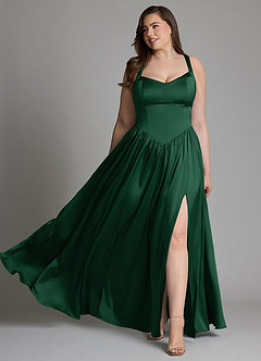Azazie Francis Bridesmaid Dresses Dark Green A-Line Corset Stretch Satin Dress image11