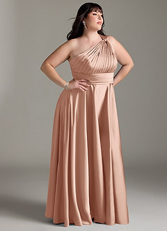Azazie Charlize Robes de demoiselle d'honneur Robe Trapèze en Satin extensible Ue épaule Or Rose image12