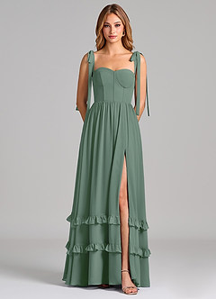 Azazie Anastacia Brautjungfernkleider A-Linie Herzausschnitt Chiffon Kleid Eukalyptus image6