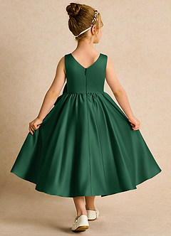 Azazie Hermia Robe Demoiselle D'honneur Fillette Robe Trapèze en Mat Satiné Sans manches Vert Foncé image2