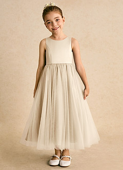 Azazie Solia Blumenmädchenkleider Ballkleid Schleifen Tüll Kleid Champagner image3