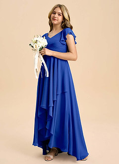 Azazie Caria Junior Royal Blue A-Line Pleated Chiffon Dress image5