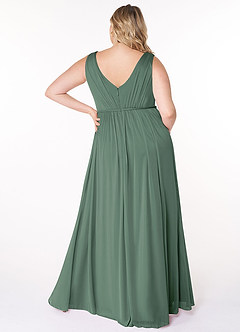 Azazie Tanicia Bridesmaid Dresses Eucalyptus A-Line V-Neck Pleated Mesh Dress image6