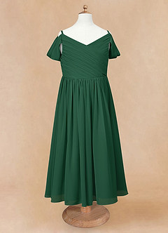 Azazie Chelle vestidos de niña de las flores Vestido de Verde Oscuro de Gasa de Corte En A con Plisado image6