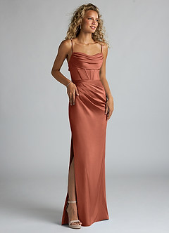 Azazie Mai Brautjungfernkleider Etui Plissee Stretch-Satin Kleid Lehm image3