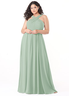 Azazie Dixie Bridesmaid Dresses Agave A-Line Halter Pleated Chiffon Dress image1