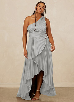 Christian Siriano Bridal for Azazie 1008 Bridesmaid Dresses Silver A-Line One Shoulder Stretch Satin Dress image9