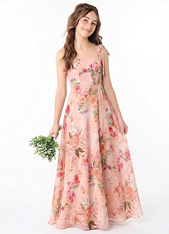 Azazie Rosey Junior Vestido de Ramo Abstracto Floral de Gasa de Corte en A con Escote de Corazón image5