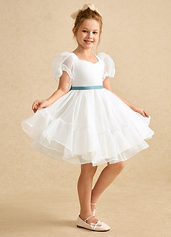 Azazie Debbie vestidos de niña de las flores Vestido de Marfil Azul Malhumorado de Organza de Princesa con Escote de Corazón image5