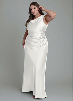 Azazie Kieryn Bridesmaid Dresses White Mermaid Pleated Stretch Satin Dress image9