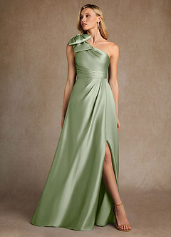 Azazie Easton Abiti per la Madre della Sposa Abito A-Line in Raso Elasticizzato Monospalla Verde Salvia image4