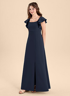 Azazie Bondi Junior Dark Navy A-Line Side Slit Stretch Crepe Dress image6