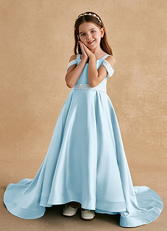 Azazie Jodi Flower Girl Dresses Sky Blue A-Line Matte Satin Dress image5