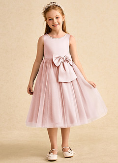 Azazie Twinsie Abiti da Ragazza di Fiori Abito A-Line in Tulle Fiocco Rosa Rossore image7