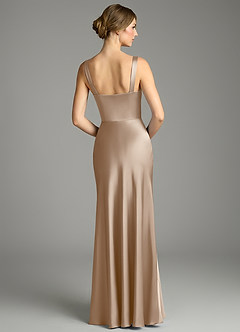 Azazie Alouette Bridesmaid Dresses Taupe Mermaid Pleated Stretch Satin Dress image2