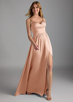 Azazie Chanel Bridesmaid Dresses Rose Gold A-Line Pleated Stretch Satin Dress image6