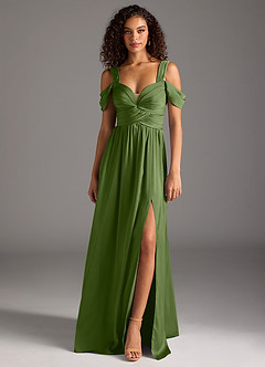 Azazie Lianne Bridesmaid Dresses Juniper A-Line Off the Shoulder Stretch Satin Dress image8