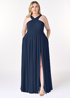 Azazie Elvira Bridesmaid Dresses Dark Navy A-Line Pleated Chiffon Dress image7