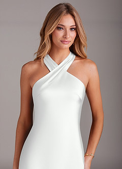 Azazie Doretta Bridesmaid Dresses White Mermaid Pleated Stretch Satin Dress image5