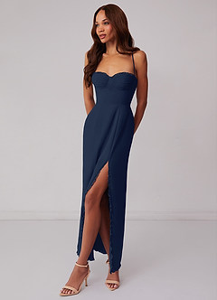 Barbie ♥ Azazie Bridesmaid Dresses Dark Navy Sheath Corset Chiffon Dress image2