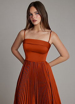 Azazie Mariana Brautjungfernkleider Eine Linie Plissee Stretch-Satin Kleid Paprika image2