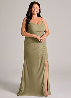 Azazie Deandra Bridesmaid Dresses Moss Green Mermaid Pleated Chiffon Dress image10