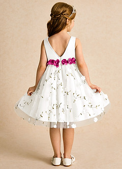 Azazie Starri Flower Girl Dresses Ivory Fuchsia Ball-Gown Beaded Matte Satin Dress image6