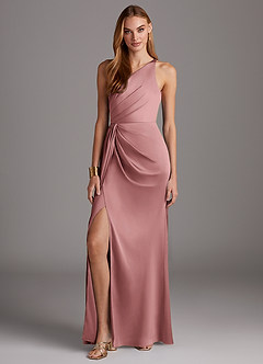 Azazie Mika Bridesmaid Dresses Dusty Rose Sheath One Shoulder Stretch Satin Dress image3