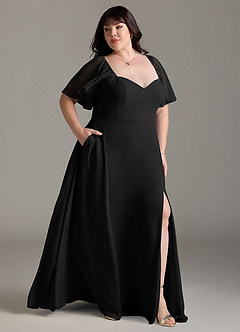 Azazie Chloe Vestidos de damas de honor Vestido de Negro de Gasa de Corte en A con Escote de Corazón image10