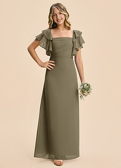 Azazie Jalynn Junior Vestido Verde Sauce de Gasa de Corte en A con Drapeado image3