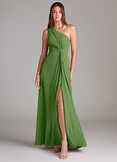 Azazie Brooke Brautjungfernkleider A-Linie One-Shoulder Chiffon Kleid Basilikum image1