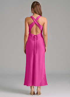 Azazie Evadne Vestidos de damas de honor Vestido de Fucsia de Satén Elástico de Corte Recto con Plisado image5