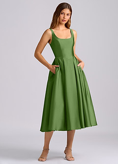 Azazie Amalie Brautjungfernkleider Eine Linie Plissee Stretch-Satin Kleid Basilikum image3