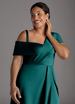 Azazie Milton Mother of the Bride Dresses Peacock A-Line Pleated Stretch Satin Dress image14