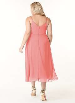 Azazie Clarissa Bridesmaid Dresses Coral A-Line V-Neck Chiffon Dress image8