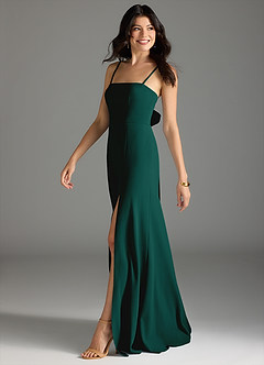 Azazie Melia Bridesmaid Dresses Pine A-Line Bow Stretch Crepe Dress image3