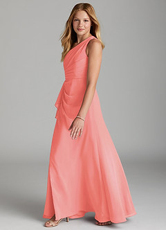 Azazie Maive Junior Coral A-Line Pleated Chiffon Dress image5