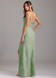 Azazie Leonis Bridesmaid Dresses Dusty Sage Sheath Strapless Floral Burnout Convertible Dress image3