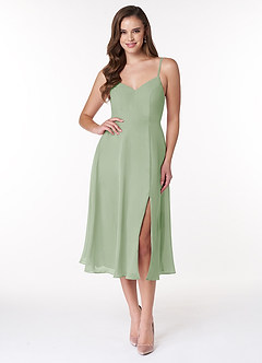 Azazie Clarissa Brautjungfernkleider A-Linie V-Hals Chiffon Kleid Staubiger Salbeigrün image1